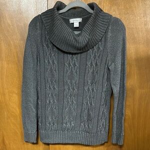 Sparkly Gray Cable Knit Cowl Neck Sweater. Holiday ready!